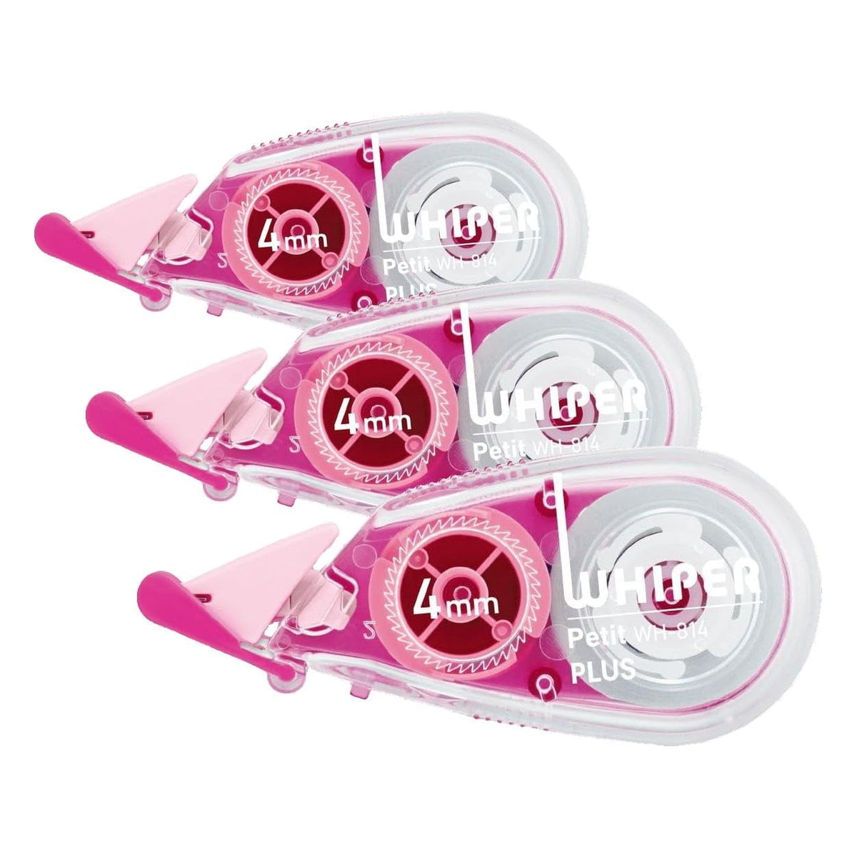 PLUS Whiper Petit Correction Tape 4, 5 or 6 mm x 6 m, Disposable with One-Touch Cap and Press-Fit Head, 58 x 15 x 26 mm Each, Blue, Green or Pink, Packs of 3 to 15