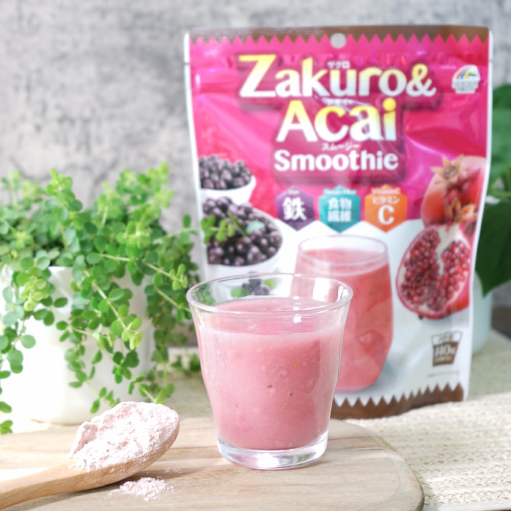 Pomegranate and Acai Smoothie Powder with Ceramide, Soy Isoflavones, Iron and Vitamin C, 140 g for 14 Servings, Made in Japan