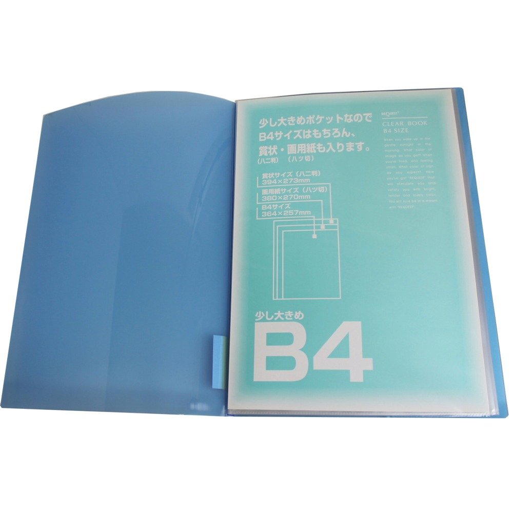 Lihit Lab Clear Book 20 Pockets, Vertical Top-Loading Display Book in A3L 11 x 334 x 452 mm or B4L 11 x 286 x 407 mm, Clear or Blue