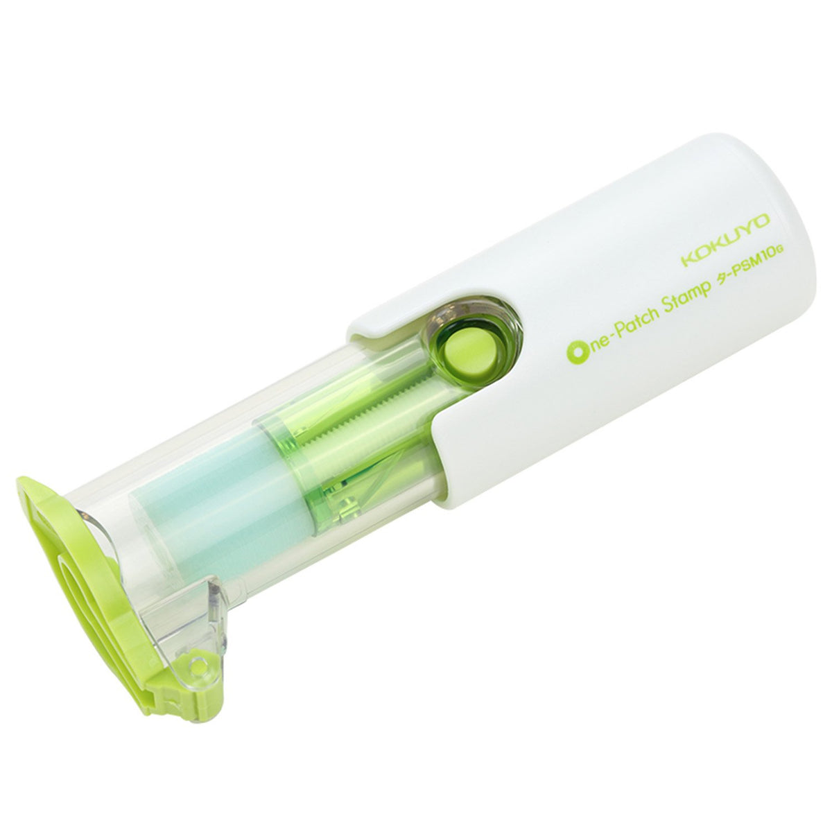 Kokuyo One-Patch Stamp Hole Reinforcement Applicator, Push-On Seal for Punched Holes, 97 x 35 mm Holder with Clear Seal, Blue, Green or Pink, 1 or 3 Holders