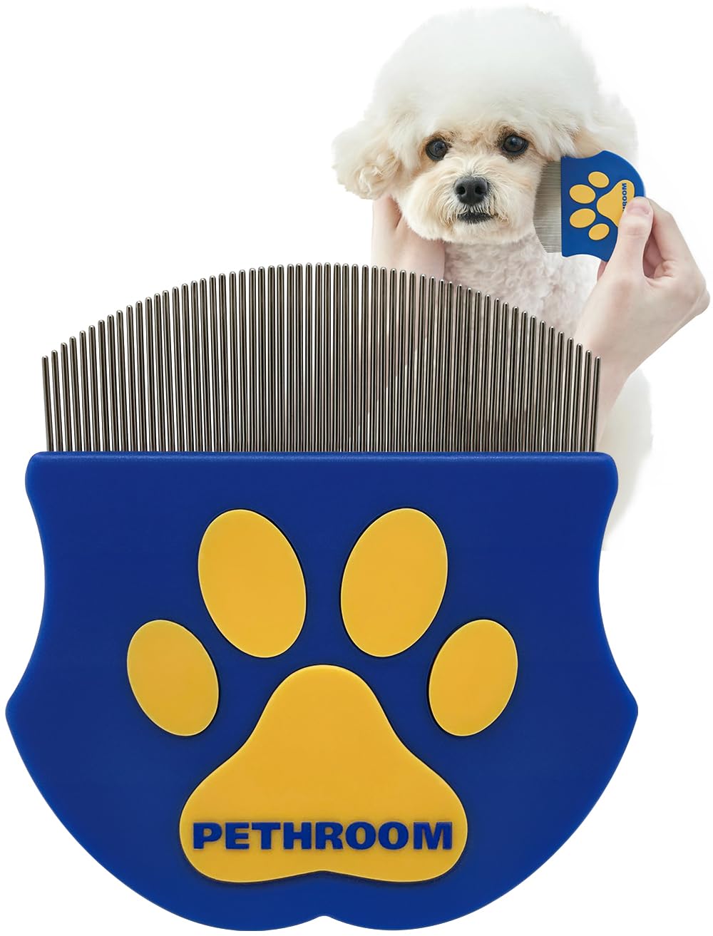 Pethroom Easy Facial Comb, Round-Tip Stainless Steel Eye-Area Comb for Tear Stains and Eye Discharge in Dogs and Cats, Small, Blue
