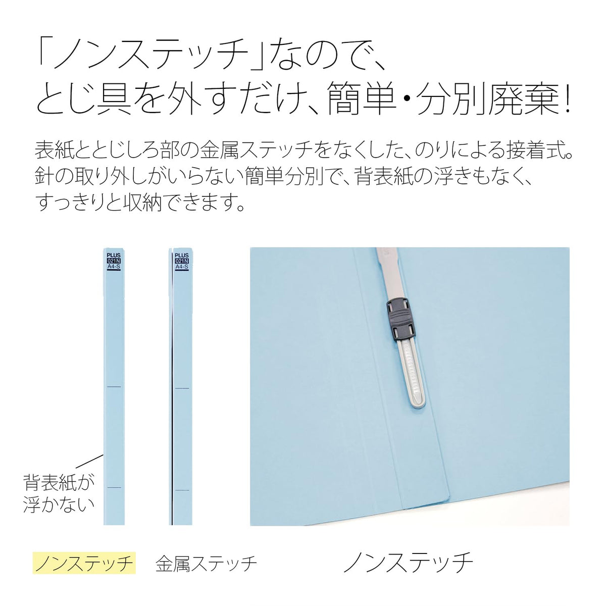 PLUS Flat File A4-S No.021N, Non-Stitch Paper File with Plastic Fastener for 180 Sheets, 307 x 230 x 18 mm, 2-Hole 80 mm Pitch, Pack of 10 in Royal Blue, Blue, Yellow, Pink, Orange, Green, Violet, Ivory or Grey