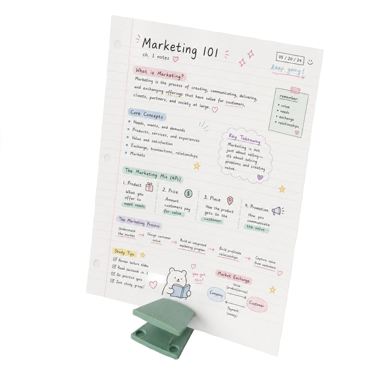 CARL Clip Paper Stand PS-20, Holds Up to 10 A4 Sheets Upright, 115 x 95 x 49 mm, 40 g, with Non-Slip Rubber Feet in Black, Orange, Green, Brown or White