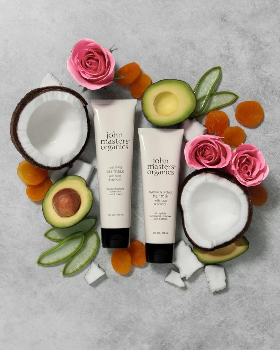 John Masters Organics Hydrate and Protect Hair Milk with Rose and Apricot, Leave-In Hair Treatment, 118 mL
