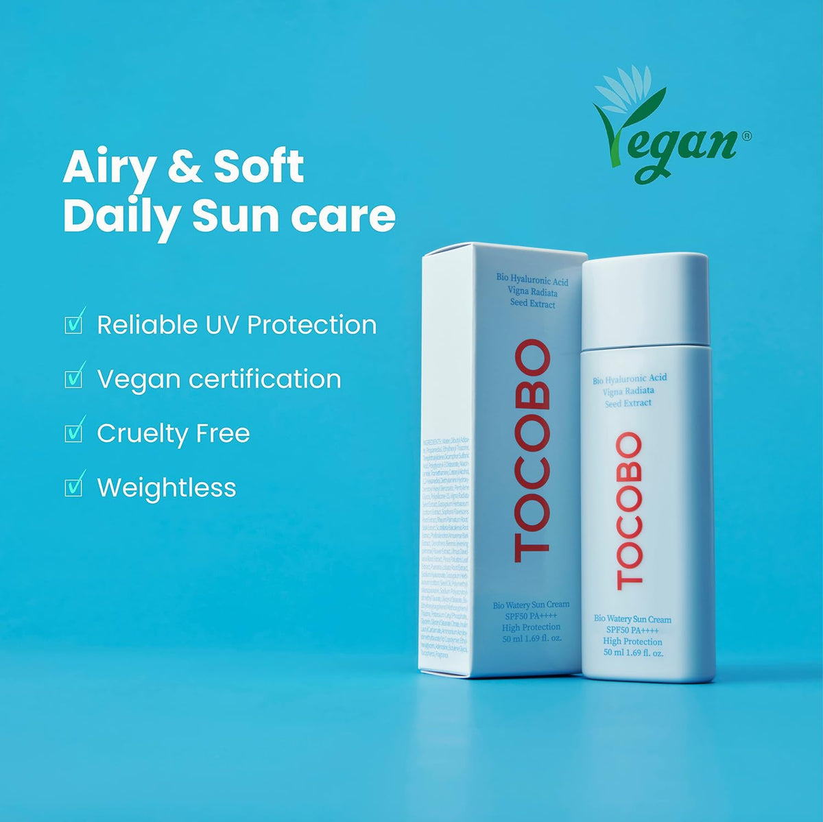 TOCOBO Bio Watery Sun Cream, SPF50+ PA++++ Watery Daily Sunscreen with Hyaluronic Acid, 50 mL
