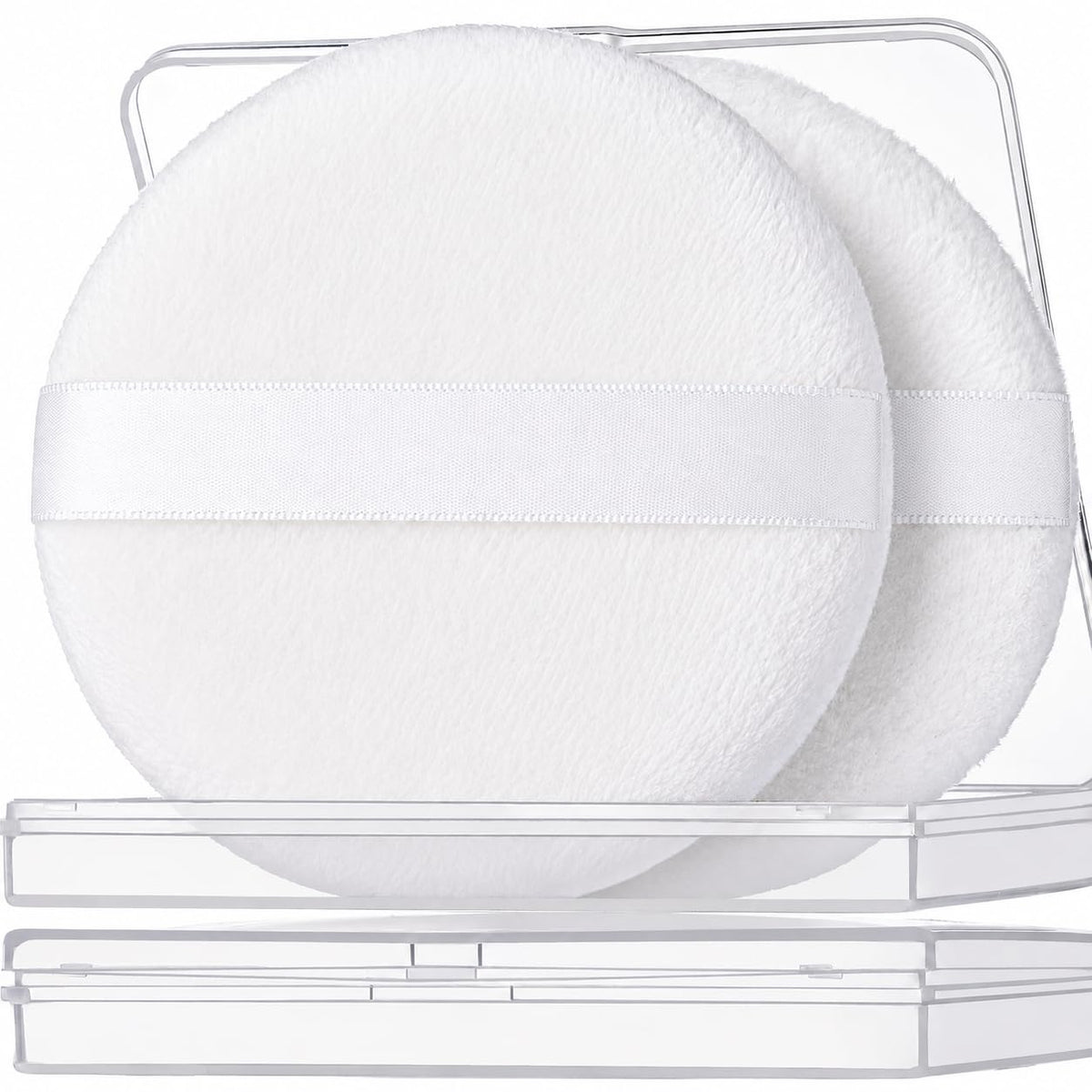 Japuff Powder Puff 2-Pack with Containers, Ultra-Soft Nylon and Polyester Body and Baby Powder Puffs, 10.5 cm, Made in Japan