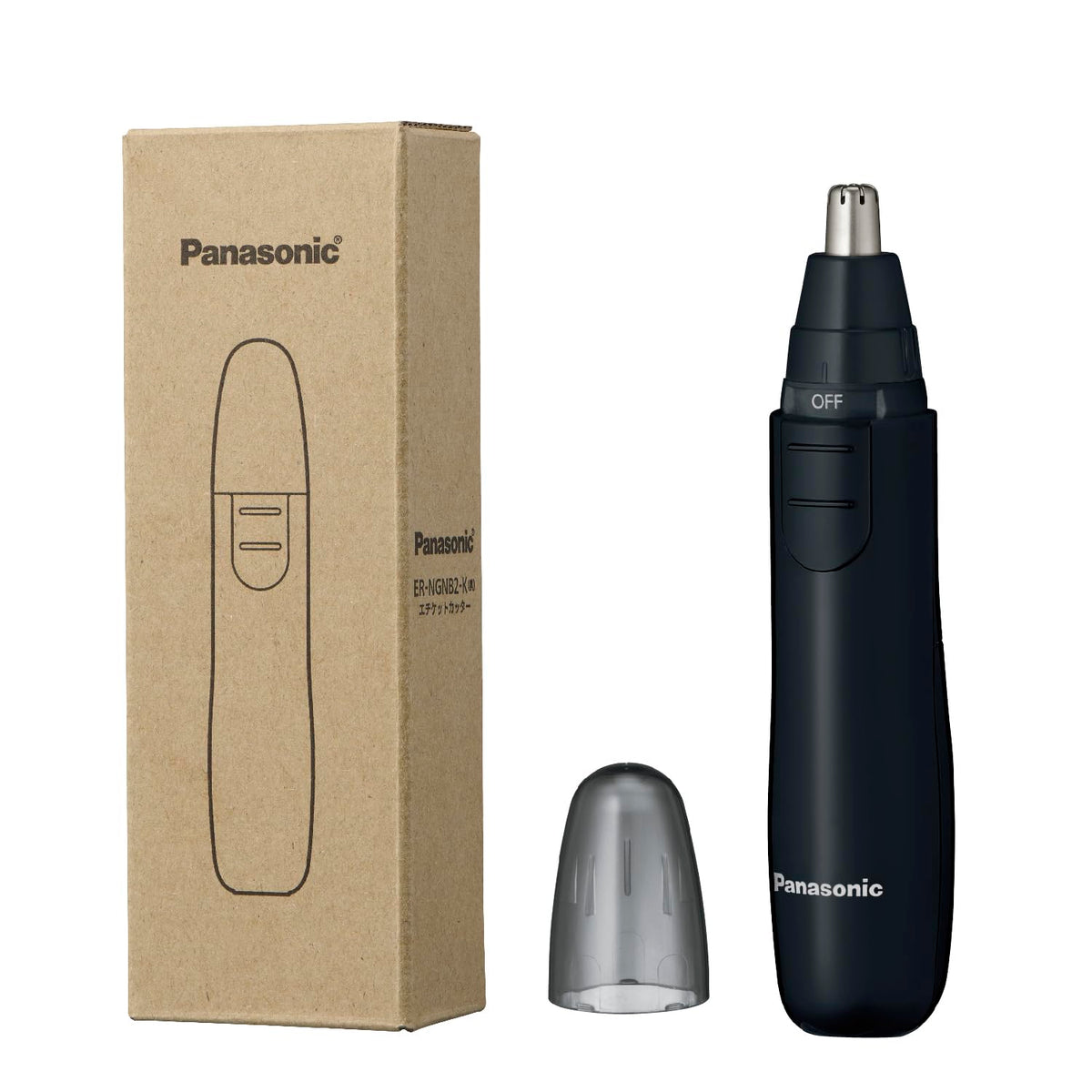 Panasonic Etiquette Cutter ER-NGNB2, Dry-Cell Battery Nose Hair Trimmer with Dual-Edge Washable Blade for Nose, Brows, Beard and Ears, Black or White