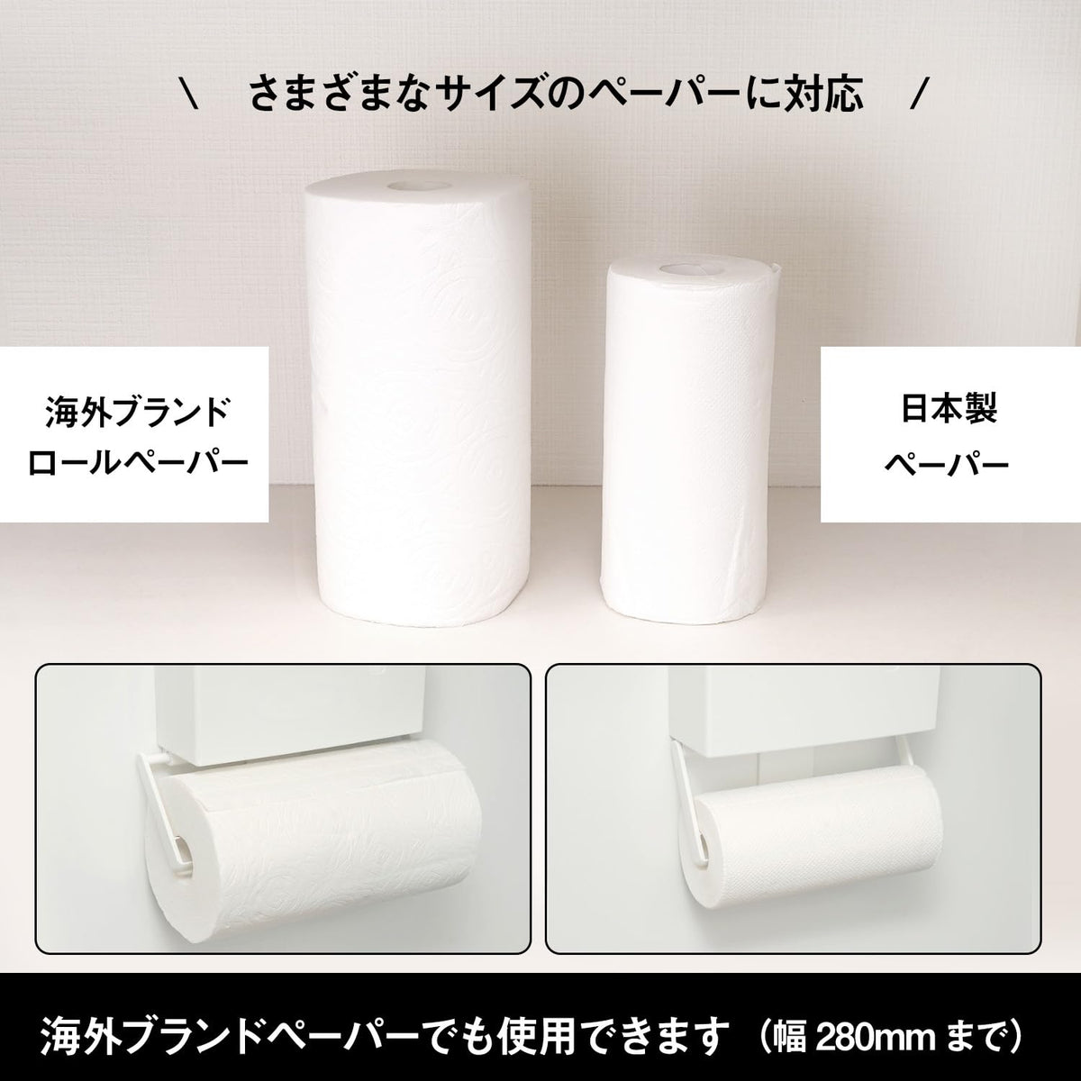 LEC Rubber Magnet Wrap and Paper Holder, Fridge Rack for Wrap, Paper Boxes and Large Rolls, Holds 2 kg, White or Black