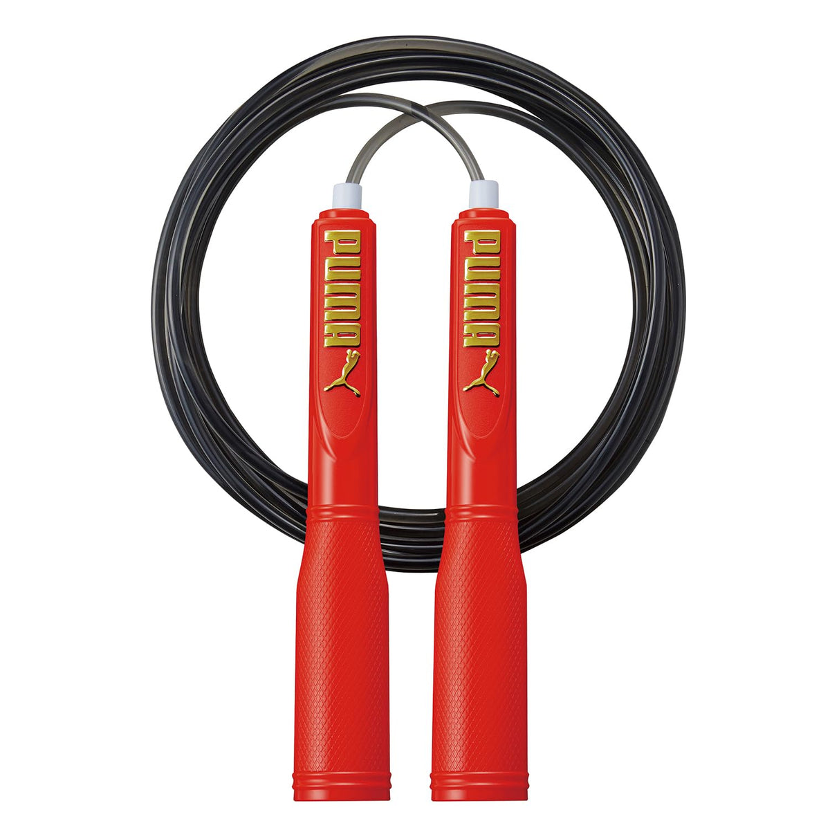 Kutsuwa Puma Jump Rope with Oval Grips and Adjustable 2.7 m x 4 mm Polyurethane Rope, Name Sticker Included, Black, Red, Blue, Light Blue, Green or Yellow