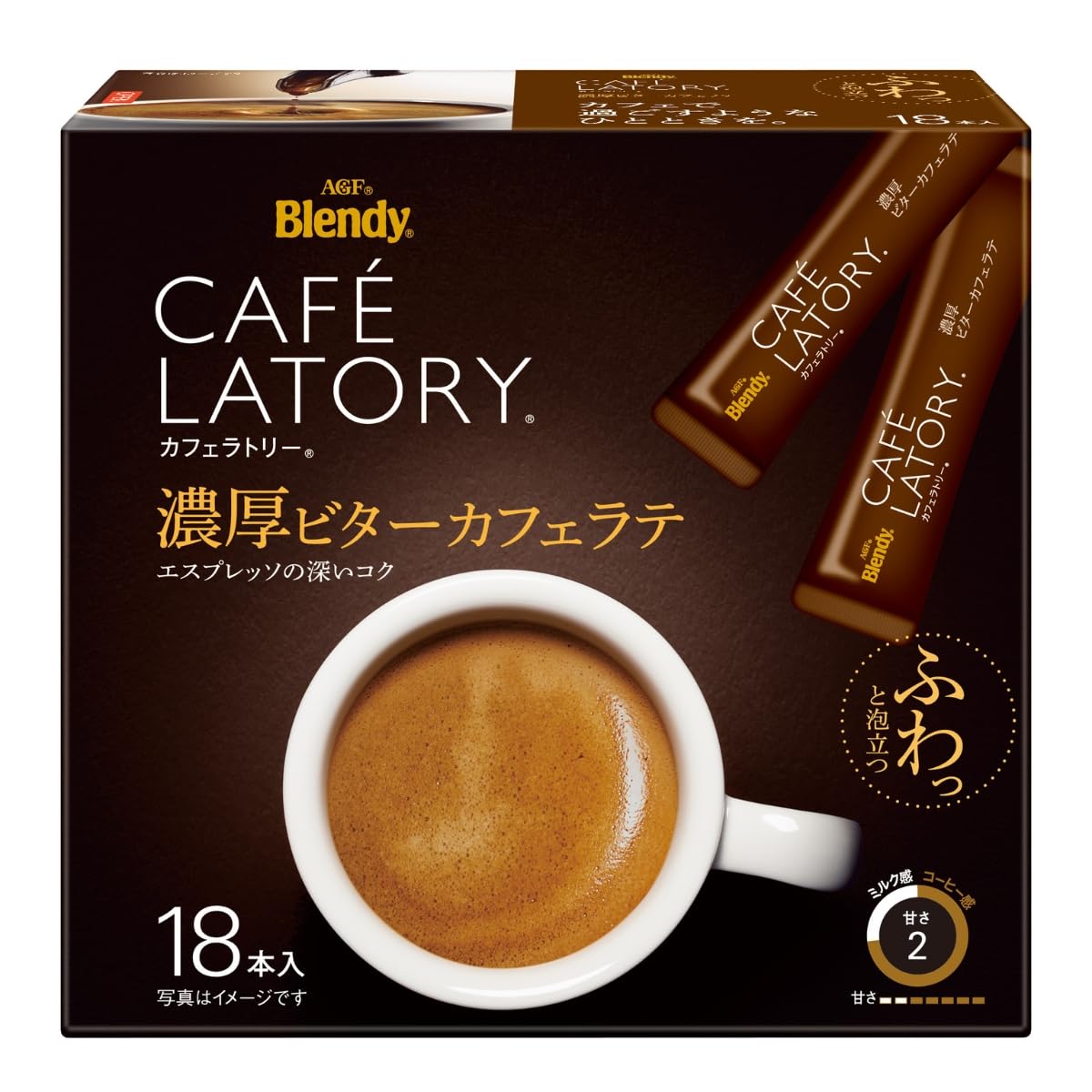 AGF Blendy Cafe Latory Rich Bitter Cafe Latte Instant Stick Coffee, 18 Sticks