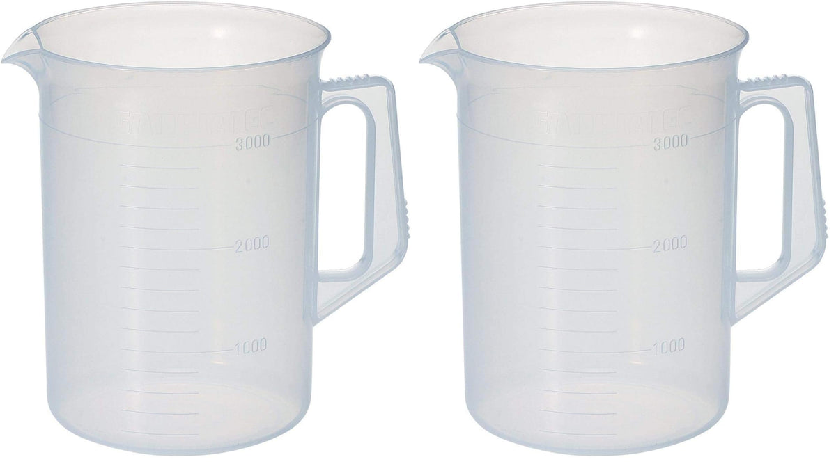 Niigata Seiki BeHAUS Handled Beaker PBH-3000, 3 Litre Polypropylene with 200 ml Graduations, 165 mm Diameter and 225 mm High, Made in Japan, 1 or 2 Beakers