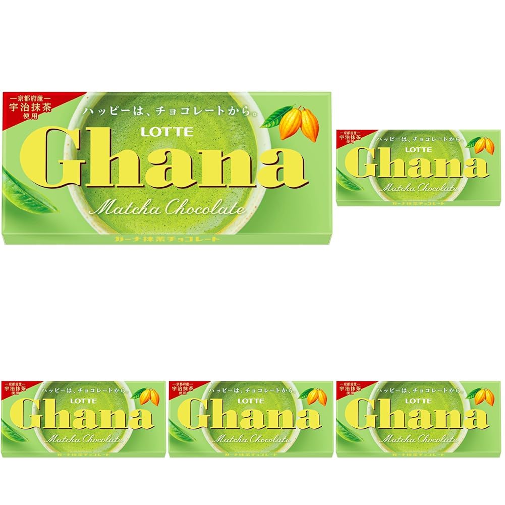 Lotte Ghana Matcha Chocolate Bars, 5 Bars Of 45 g, White Chocolate With Uji Matcha