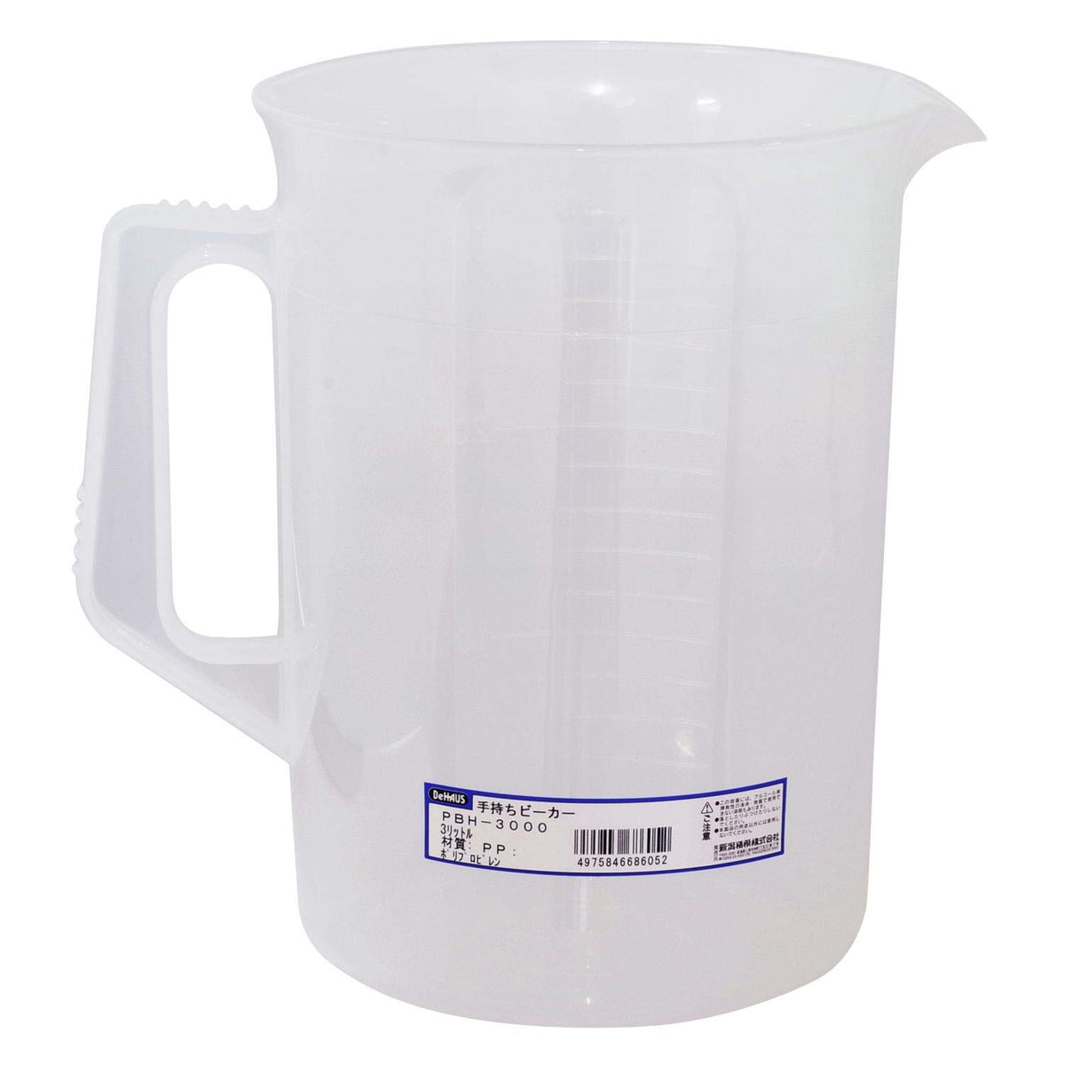 Niigata Seiki BeHAUS Handled Beaker PBH-3000, 3 Litre Polypropylene with 200 ml Graduations, 165 mm Diameter and 225 mm High, Made in Japan, 1 or 2 Beakers