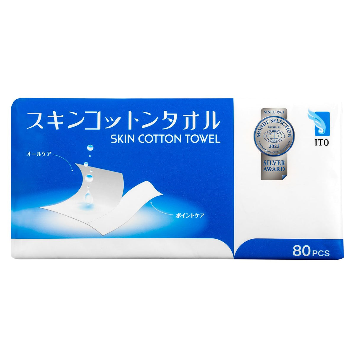 ITO Skin Cotton Towel, 320 Sheets (80 x 4 Packs) Perforated Disposable Face Towels and Cotton Puffs, Soft Pulp and Rayon Cleansing Towels