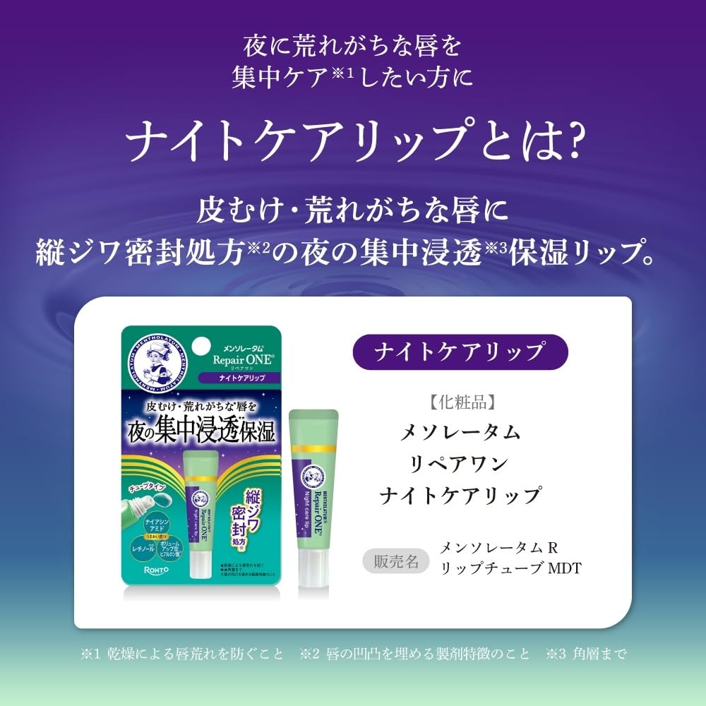Mentholatum Repair One Night Care Lip Tube, Overnight Moisture Lip Treatment with Niacinamide, Retinol and Hyaluronic Acid, 2-Tube Set, 8 g Each