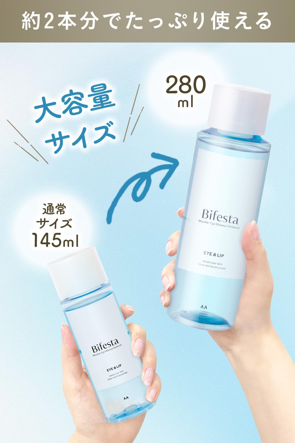 Bifesta Micellar Eye Makeup Remover 280 mL Large Size, Eye and Lip Point Makeup Remover Water, Fragrance-Free, Wipe-Off Type
