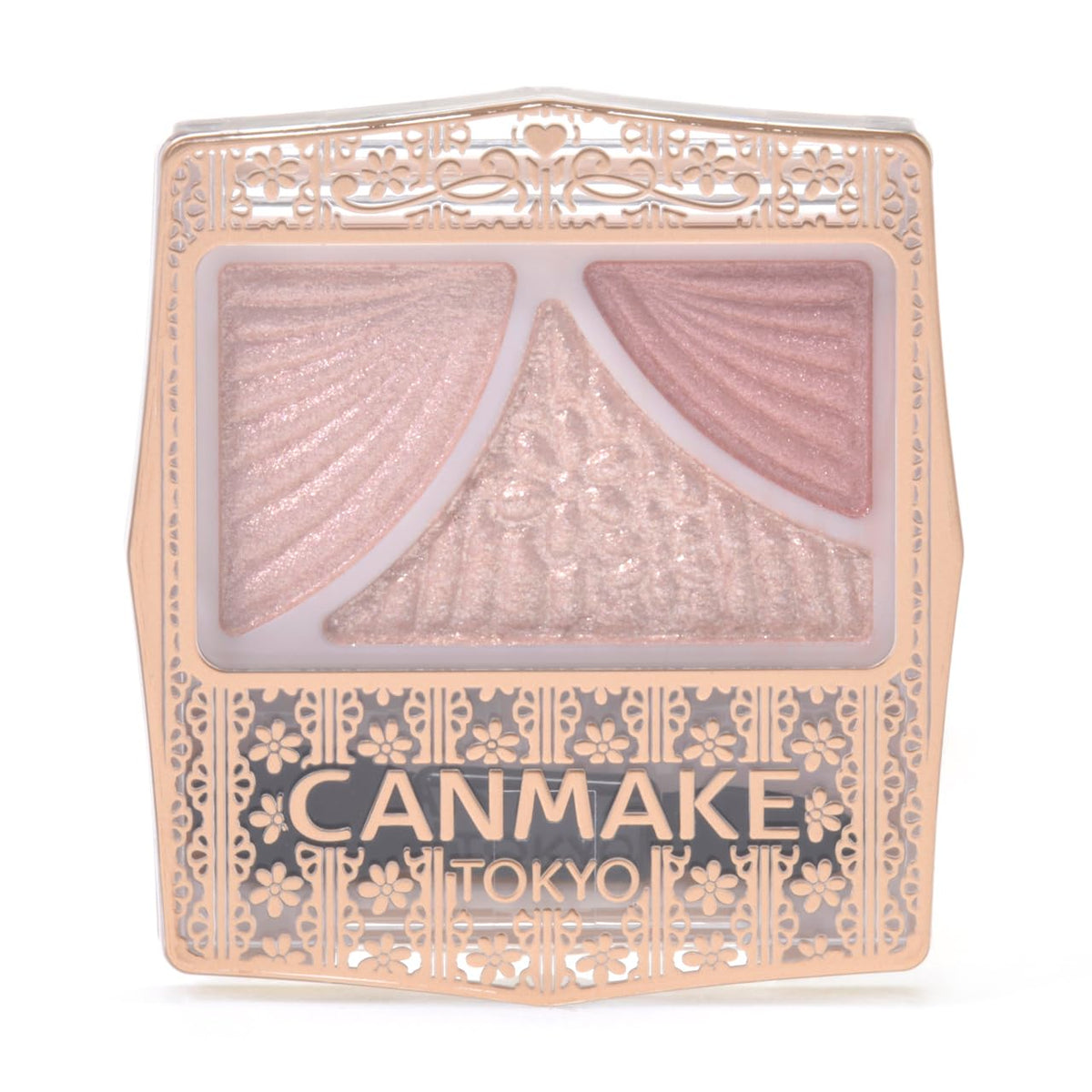 Canmake Juicy Pure Eyes, 12 Chai Tea Rose, Three-Colour Glossy Pink-Beige Eyeshadow Palette with Juicy Coat Souffle, 1.4 g