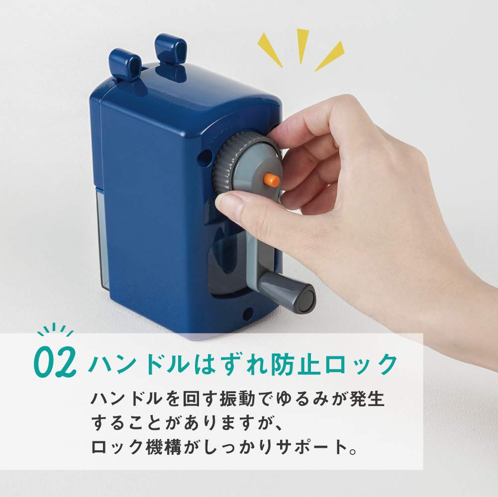 CARL Manual Desk Pencil Sharpener CMS-300 with Broken-Lead Release Button, Hand-Crank Sharpener for 8 mm Pencils, 70 x 137 x 140 mm and 275 g, Blue, Red or White