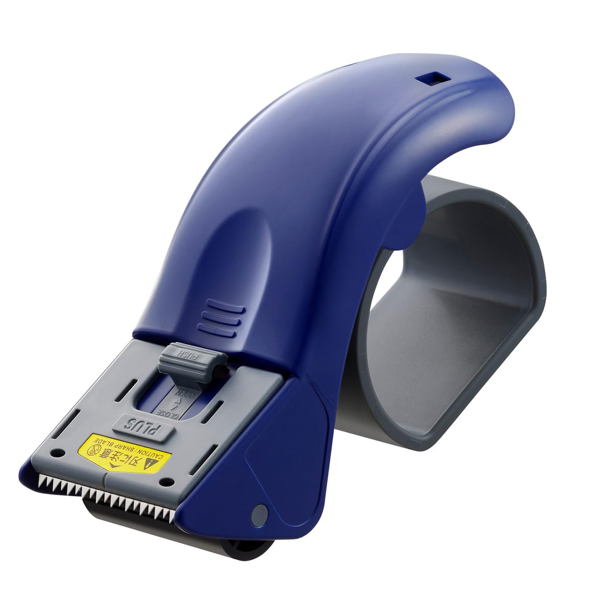 PLUS Grip Cut Packing Tape Cutter TC-500P, Hand-Held Dispenser for OPP and Kraft Tape up to 50 mm Wide, 75 mm Core, 66 x 166 x 76 mm and 156 g, Blue or Beige, With or Without Spare Blade
