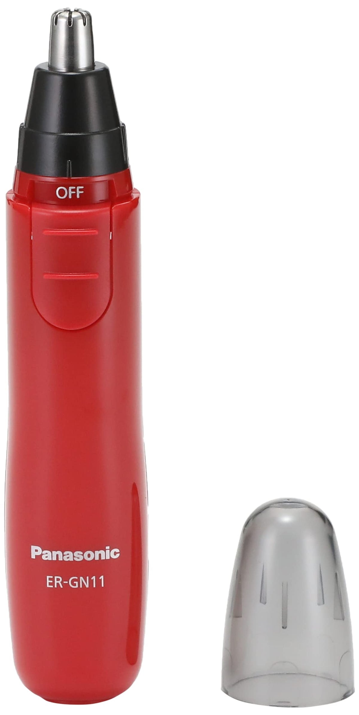 Panasonic Etiquette Cutter ER-GN11, Battery-Powered Nose, Brow and Ear Hair Trimmer with Dual Edge Blade, White or Red, Made in Japan