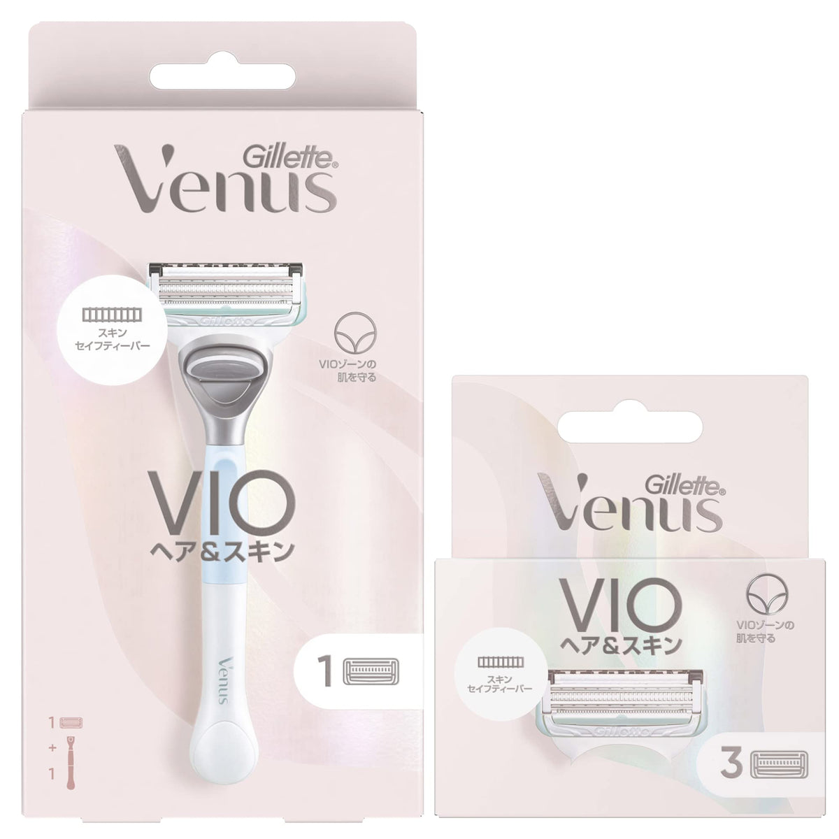 Gillette Venus VIO Hair and Skin Razor for Women, Handle with 1 Blade Fitted Plus 3 Refill Blades (4 Blades), Skin Safety Bar and Pinpoint Trimmer