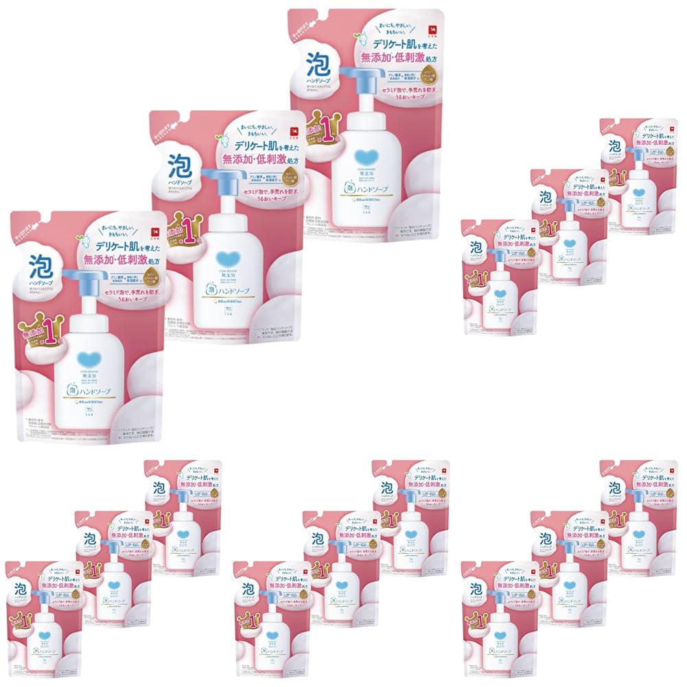 Cow Brand Additive-Free Foaming Hand Soap Refill, Ceramide and Hyaluronic Acid Gentle Hand Wash for Delicate Skin, Unscented, 320 mL Pouches, 3, 6 or 15 Pouches