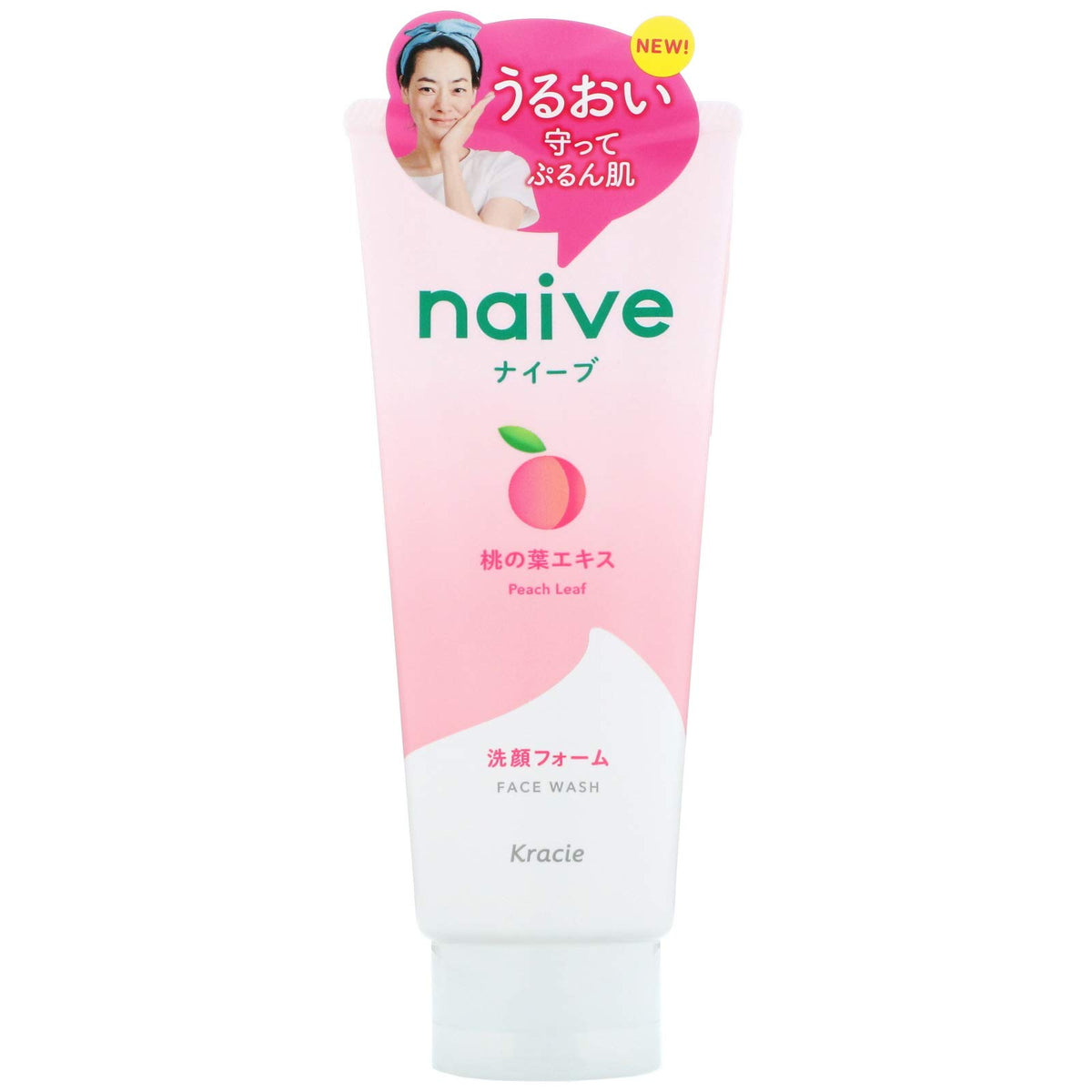Kracie Naive Facial Cleansing Foam with Peach Leaf Extract, Peach Scent Face Wash, 130 g