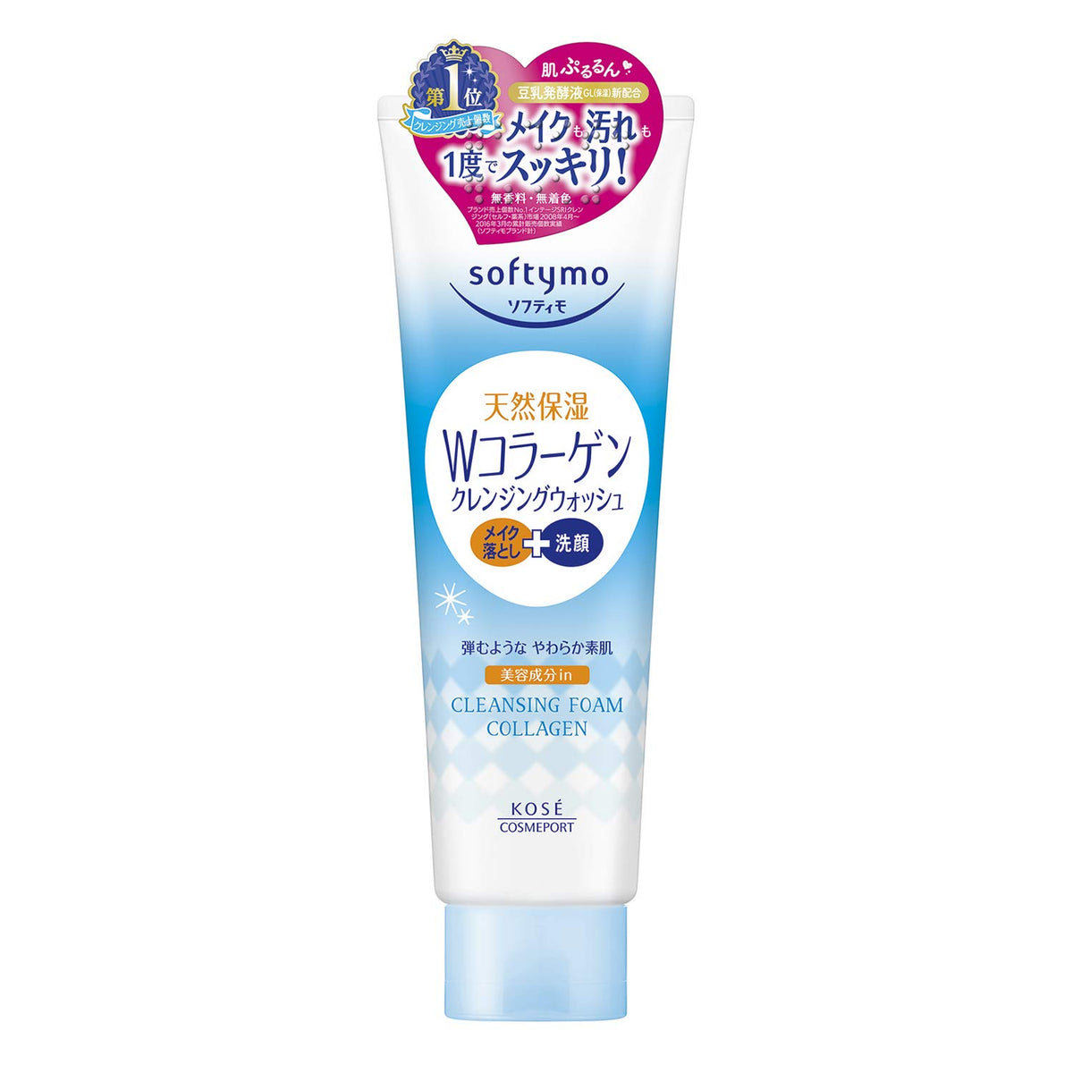 Softymo Double Collagen Cleansing Wash, Makeup Remover and Face Wash in One, Fragrance-Free Cleansing Foam with Collagen and Serine, 190 g
