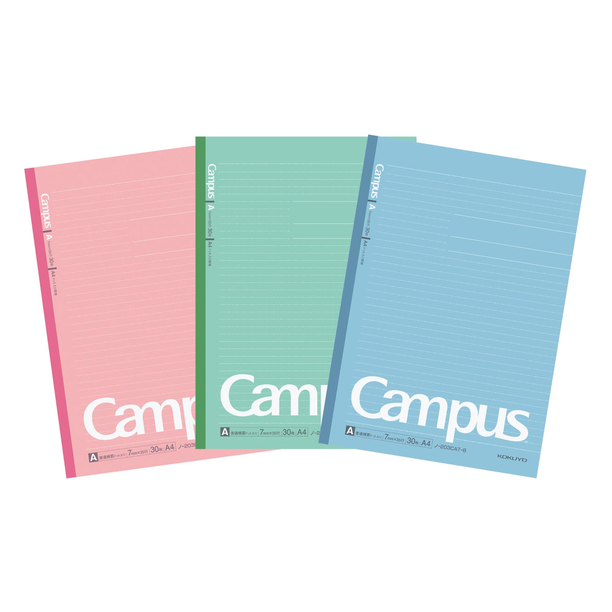 Kokuyo Campus Notebook A4 No. 1, 297 x 210 mm, 30 Sheets Each, 7 mm A-Rule, Dotted A-Rule or B-Rule, Packs of 3 or 5 Books