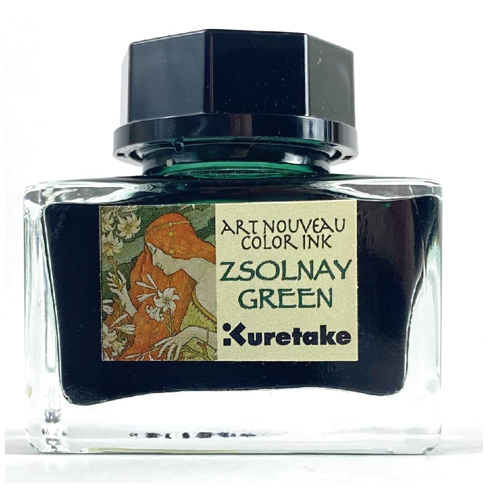 Kuretake ink-cafe Art Nouveau Color Ink, Water-Based Dye Ink for Fountain Pens and Brushes, 20 g Bottle 50 x 50 x 33 mm and 97 g, Old Rose, Concrete Gray, Mahogany Brown, Chrome Yellow, Zsolnay Green or Perkin Mauve