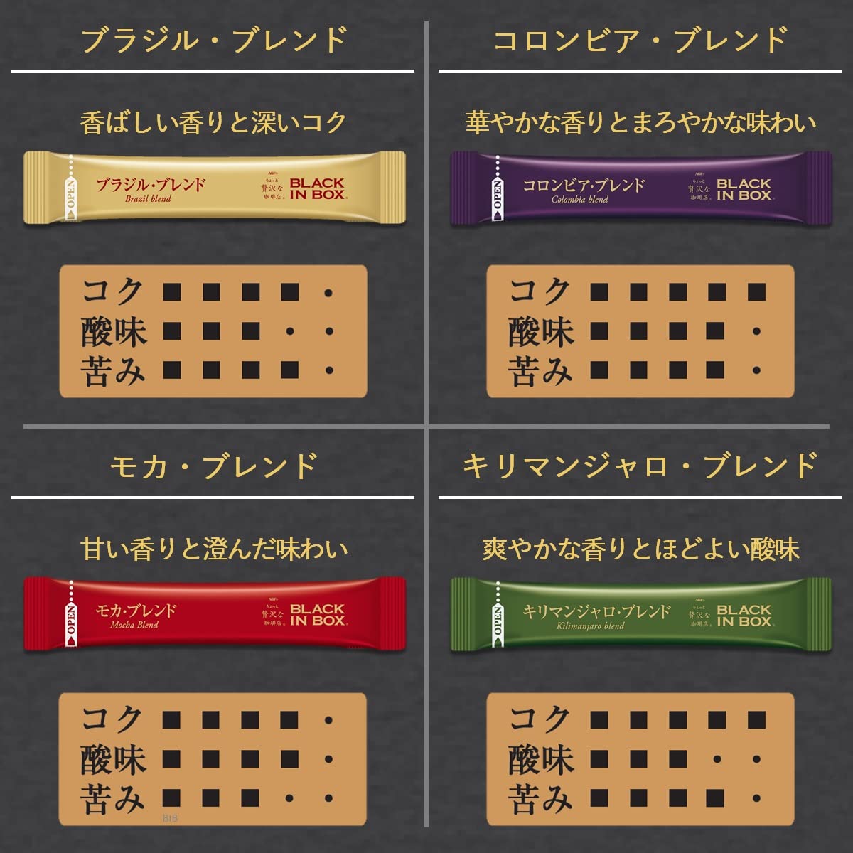 AGF Luxurious Coffee Shop Black In Box Instant Coffee Sticks, Origin Blend Assortment Of Colombia, Kilimanjaro, Brazil And Mocha, 20 Sticks