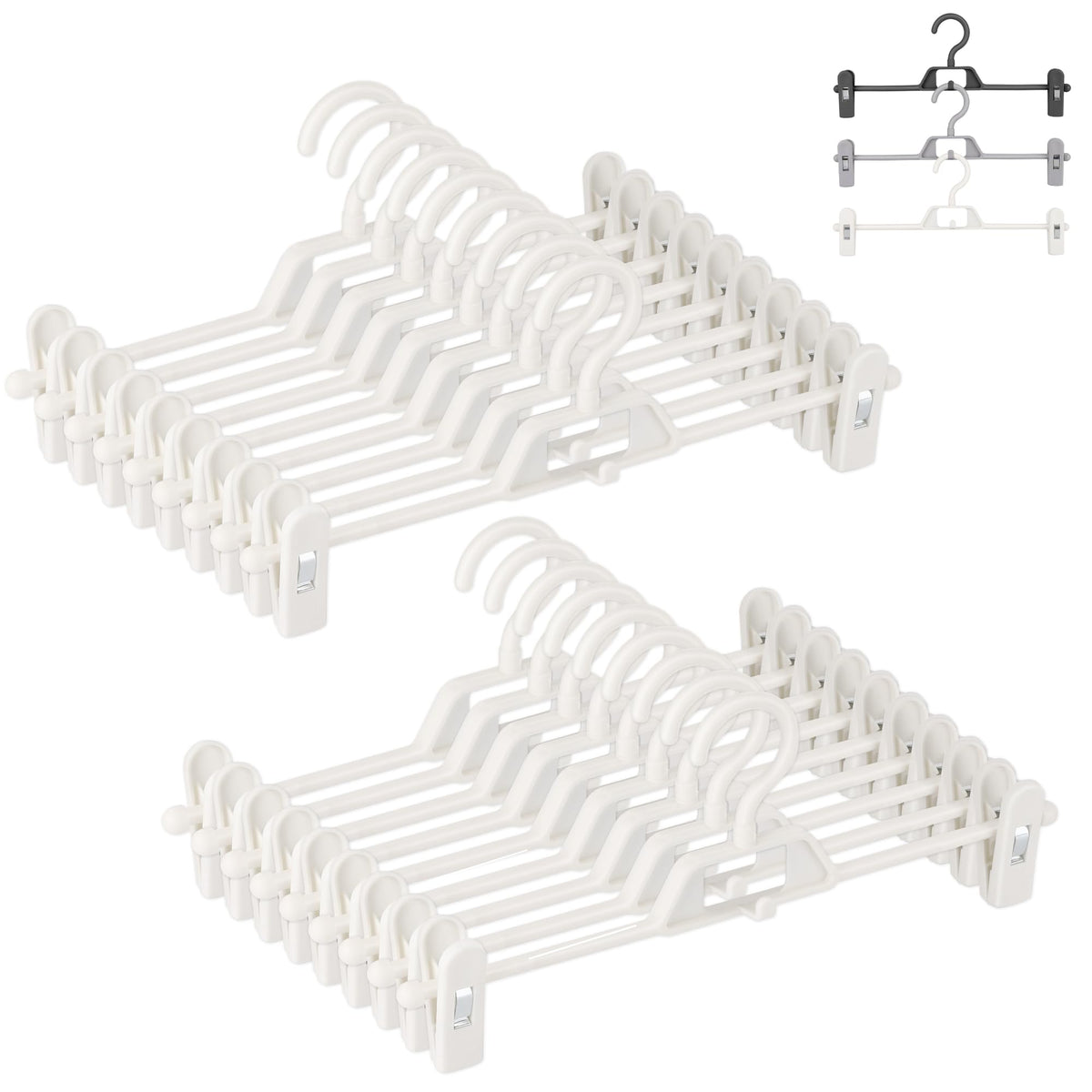 Titiroba Trouser Hanger with Clips, Slide-Adjust Non-Slip Clip Hangers for Trousers and Skirts, 34 x 14 cm, Sets of 10 or 20, White, Black, Grey or Aqua
