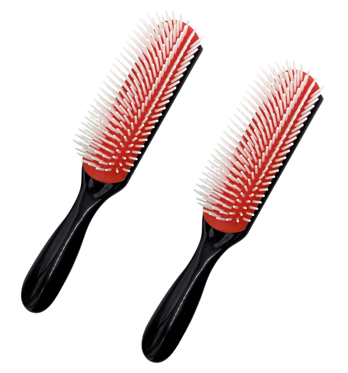 Classic 9-Row Detangling Hair Brush for Curly, Wavy and Thick Hair, Set of 2, Black