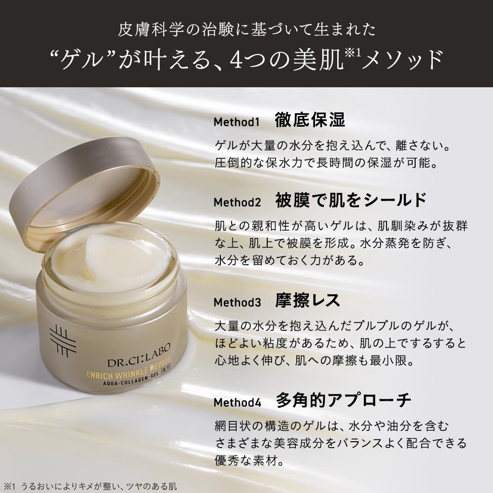 Dr.Ci:Labo Medicated Aqua-Collagen Gel Enrich Wrinkle Repair, Quasi-Drug Wrinkle-Improving Gel with Retinol and Niacinamide, 50 g Jar