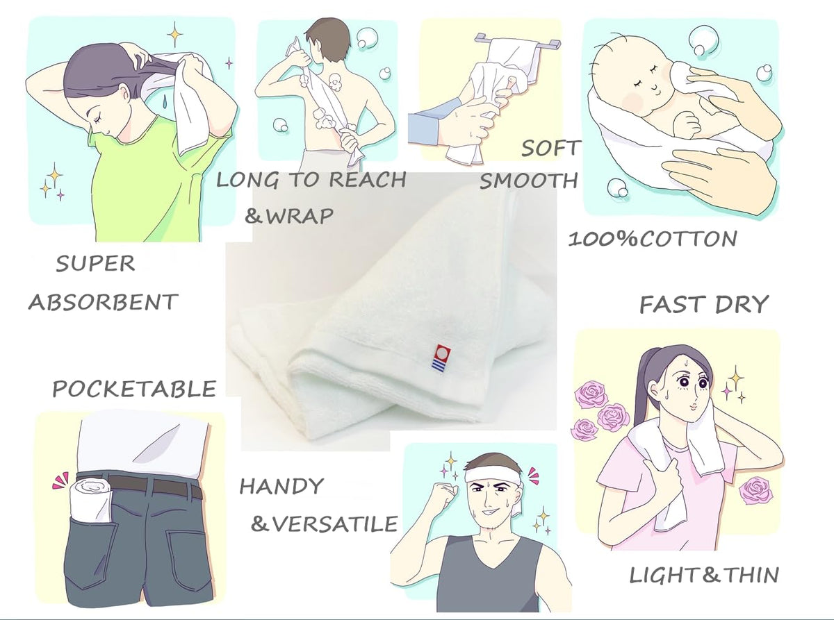 Imabari Soft Face Wash Cloth, 100 Percent Cotton White, Light and Airy, 33 x 76 cm, Made in Japan, Pack of 1, 3 or 5