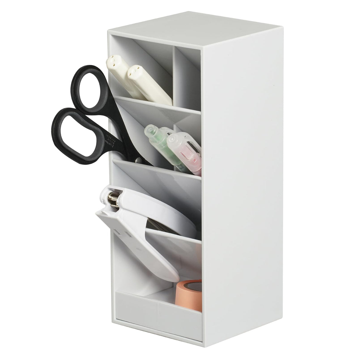 CARL Tool Stand TS-002 L, 7-Compartment ABS Desktop Pen Stand for Stationery and Cosmetics, Upright or Sideways, 87 x 85 x 210 mm and 410 g, Black or White