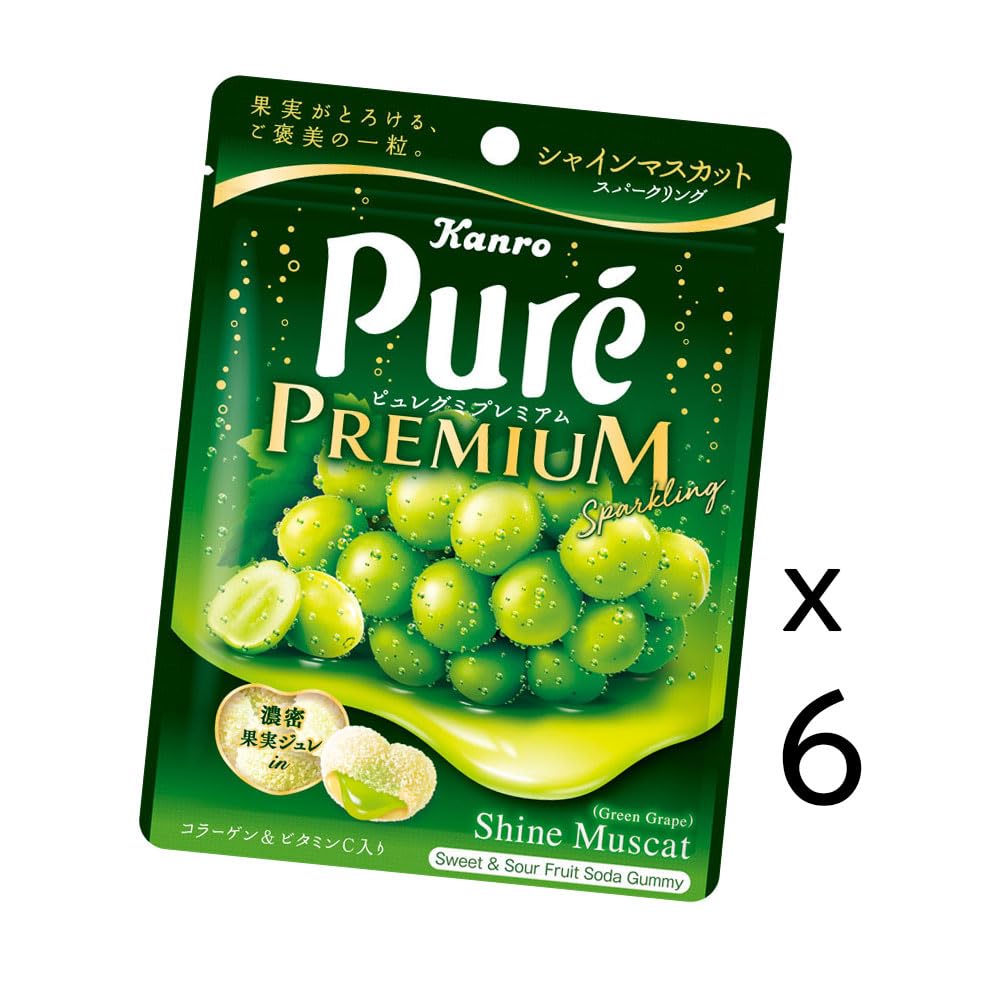 Pure Gummy Shine Muscat Sparkling — Sweet and Sour Fruit Soda Gummies with Collagen and Vitamin C, 6 Bags