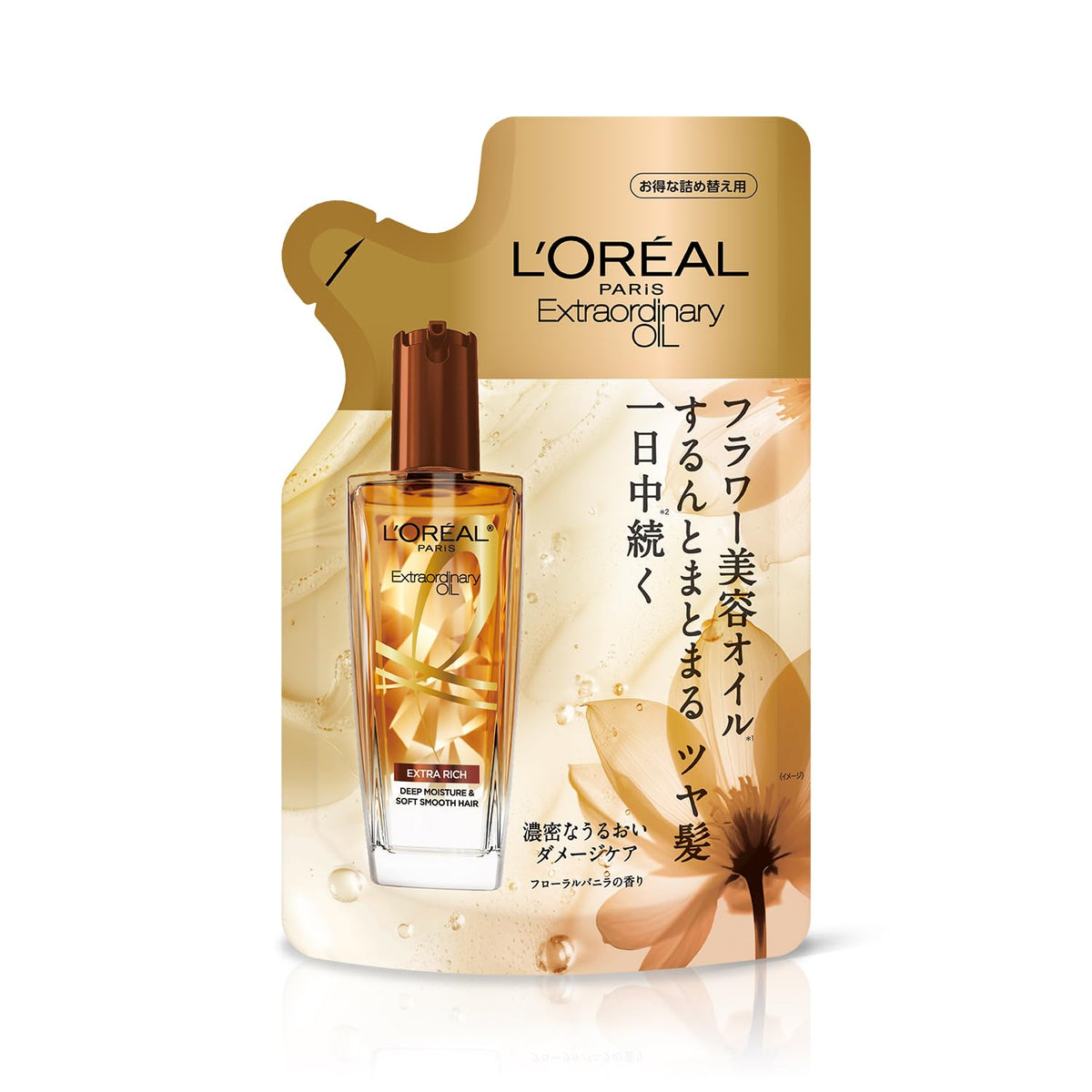 L'Oreal Paris Extraordinary Oil Extra Rich Finish Refill 90 mL, Leave-In Hair Oil for Dry, Frizzy Hair with Heat Protection, Oriental Vanilla and Amber Scent