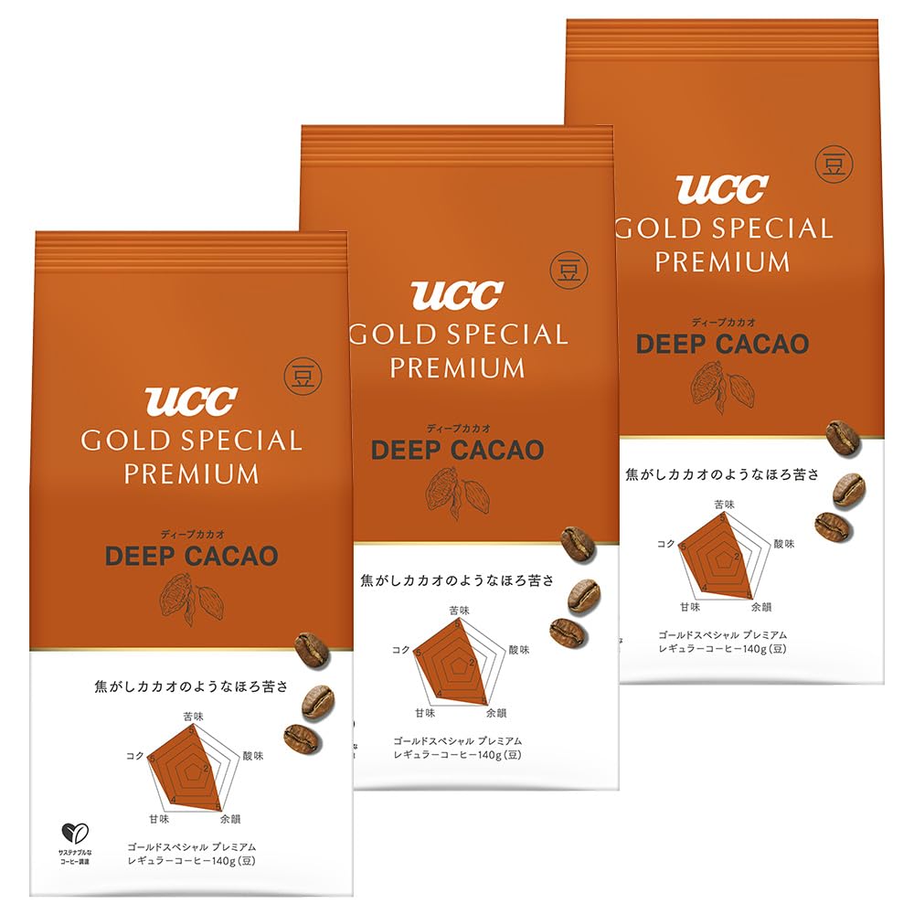 UCC Gold Special Premium Roasted Coffee, Deep Cacao Or Roasted Nuts In Beans Or Ground, Mellow Caramel Ground, 3 Bags Of 140 g