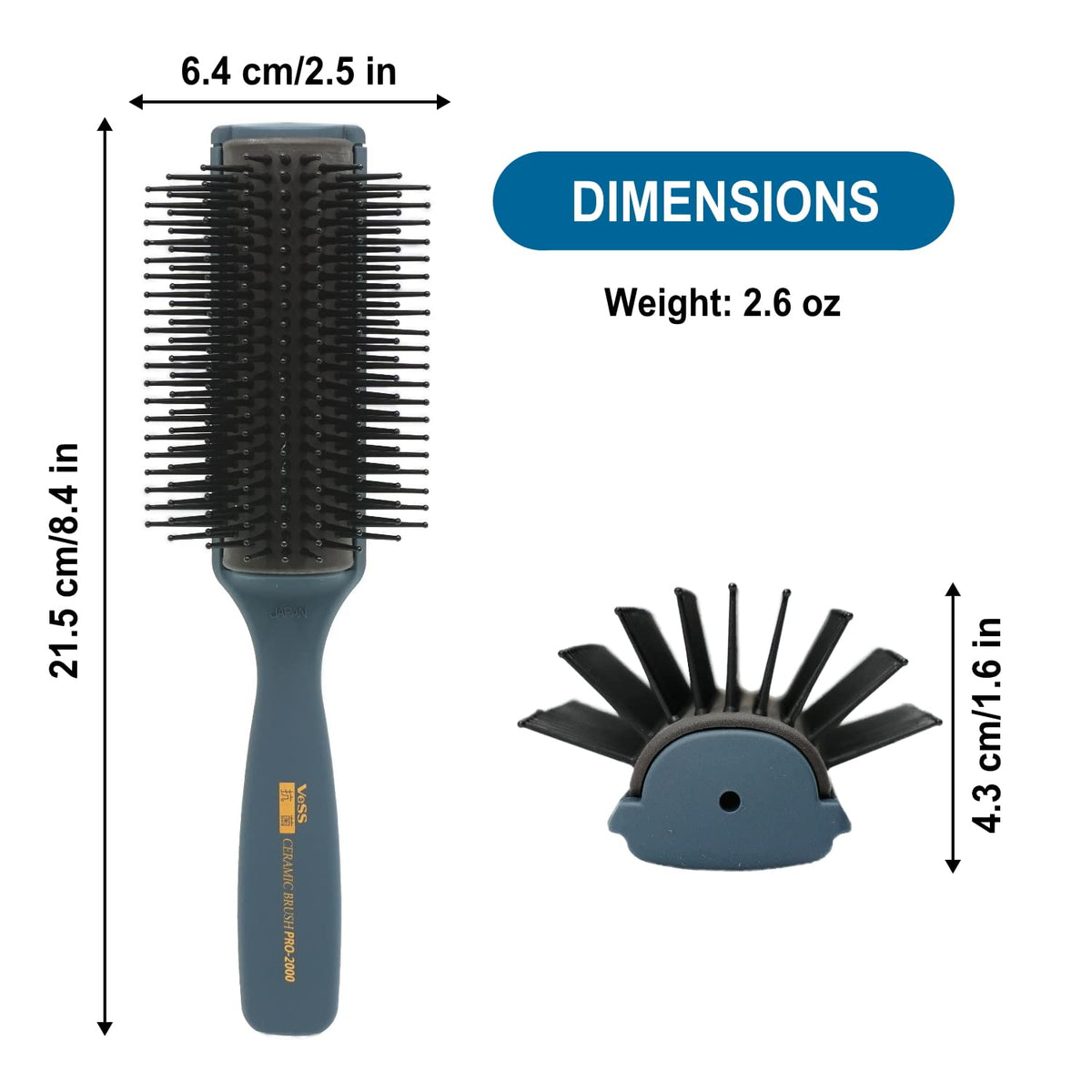 VESS Professional Blow Brush Pro-2000, Ceramic 9-Row Wide Type with Low-Friction Nylon Bristles, Made in Japan