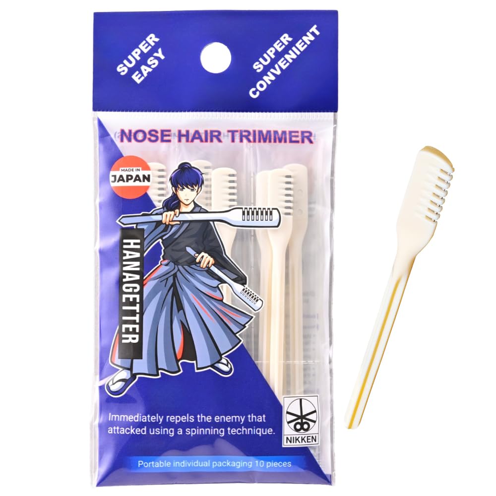 NIKKEN Hanagetter Disposable Nose Hair Cutters, 10 Individually Wrapped Manual Stainless Steel Trimmers, Made in Seki Japan
