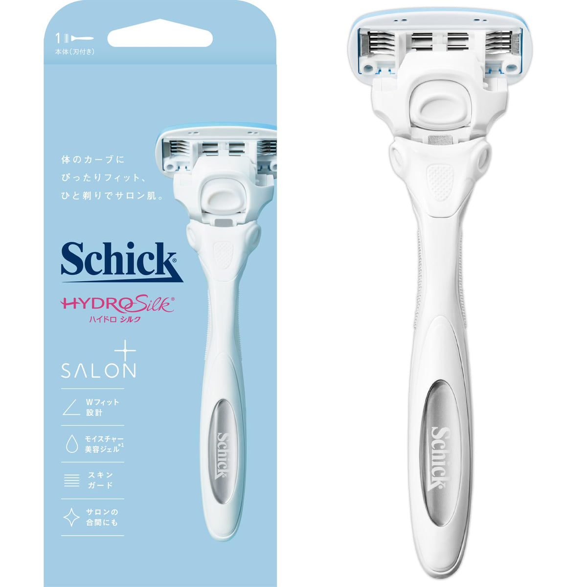 Schick Hydro Silk Salon Plus Women's Razor Holder with Cartridge, Five Skin-Fit Blades with Skin Guard, Moisture Beauty Gel and Double-Fit Handle, White