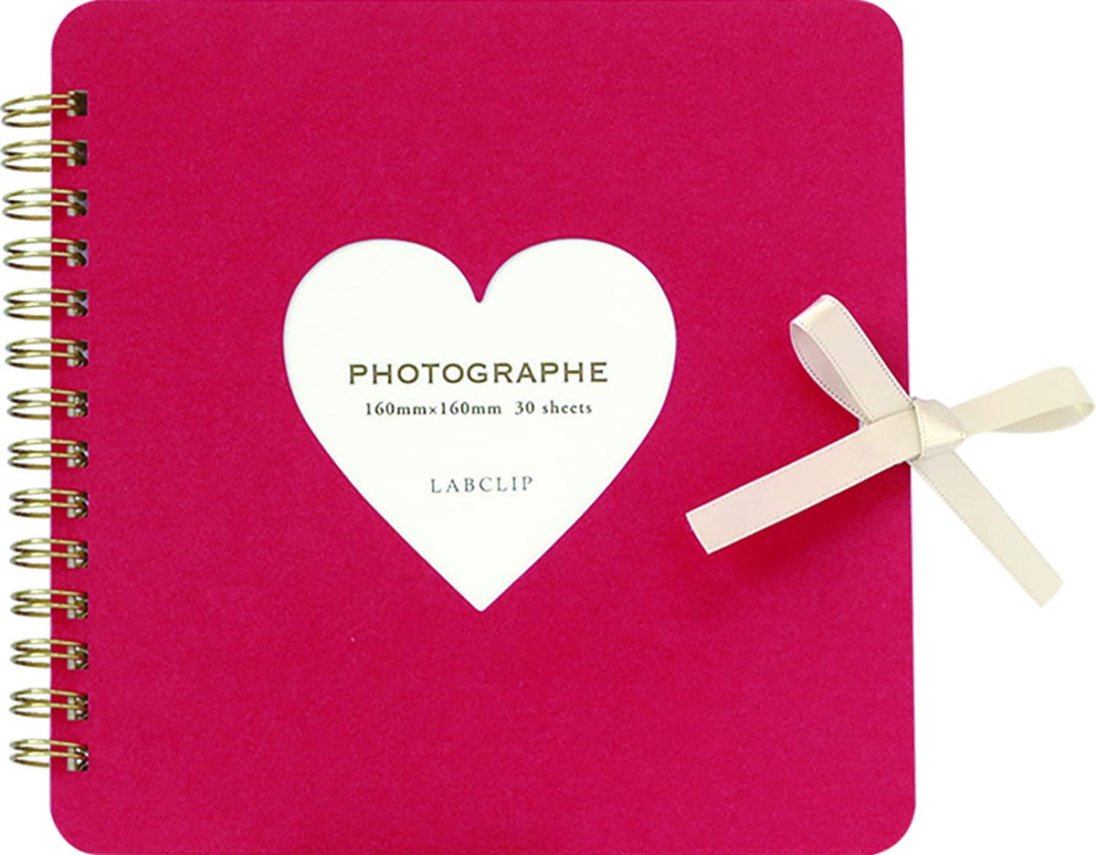 LABCLIP Square Ring Scrapbook SCSQ, 30 Paper Mount Sheets with Window Cover and Ribbon, 162 x 162 x 18 mm, 8 Colours
