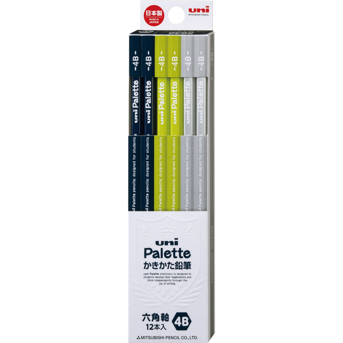 Mitsubishi Pencil Uni Palette Kakikata Learning Pencils, Hexagonal Shaft, Box of 12, Grades HB, B, 2B, 4B or 6B in Pastel, Mint, Navy, Ivory and Character Designs, 47 x 198 x 17 mm and 66 g