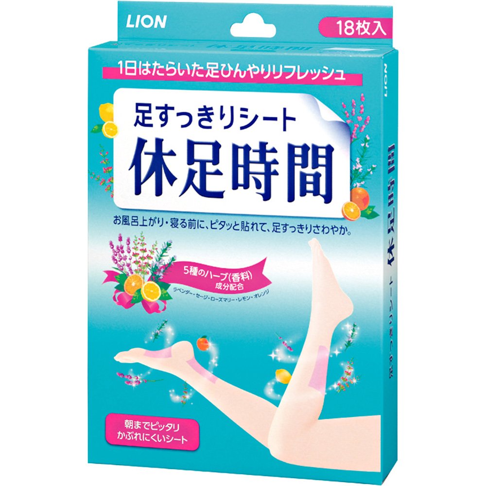 Kyusoku Jikan Leg Cooling Sheets, 18 Sheets (6 x 3 Packs), Menthol and Five Herb Fragrance Oils, Pink Box