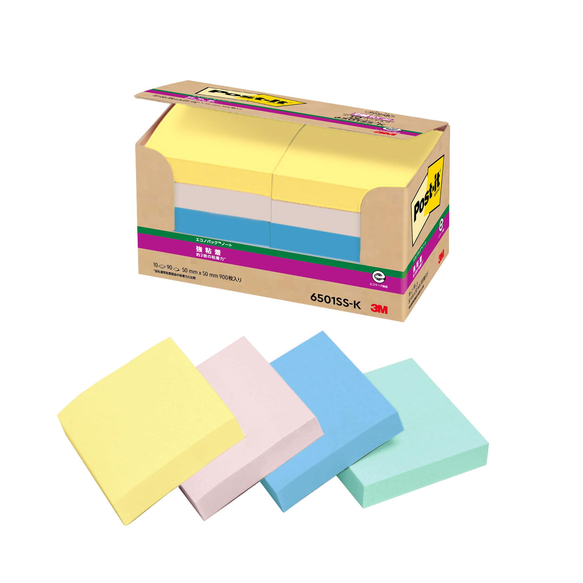 3M Post-it Strong Adhesive Sticky Notes 50 x 50 mm, 90 Sheets per Pad, Neon or Pastel Colours, Packs of 5, 6, 10 or 20 Pads
