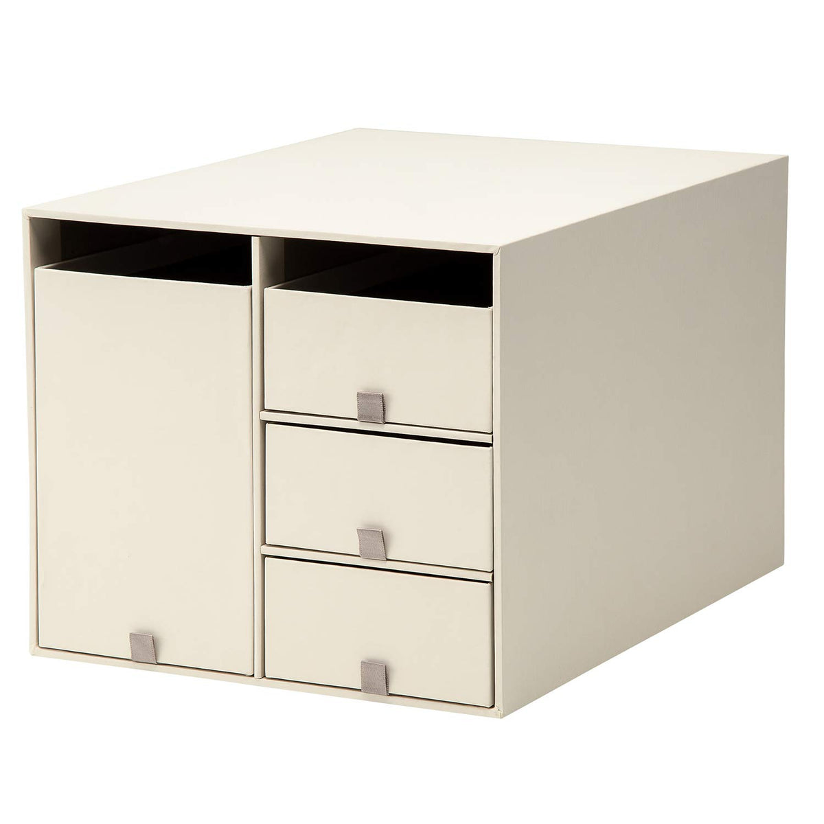 PLUS Desk Organizer Living Post LP-304YL, L Size Board Storage Box with Deep Box and 3 Drawers, 203 x 270 x 174 mm, Matte Laminated Paper, Black, Cream White or Brown