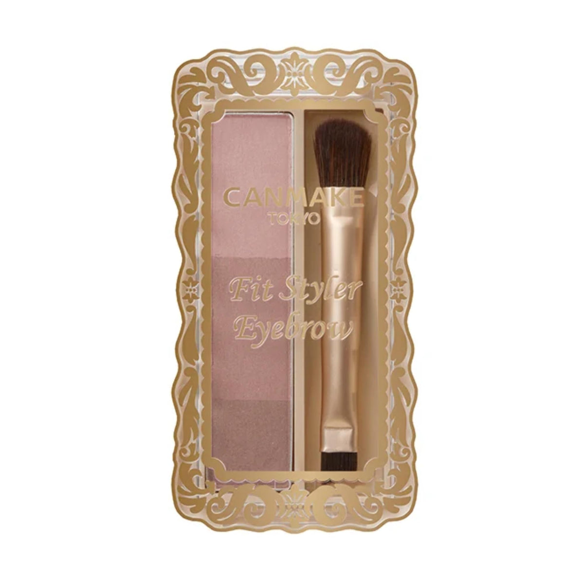 Canmake Fit Styler Eyebrow, Three-Shade Eyebrow Powder Palette with Double-Ended Brush, 2 g