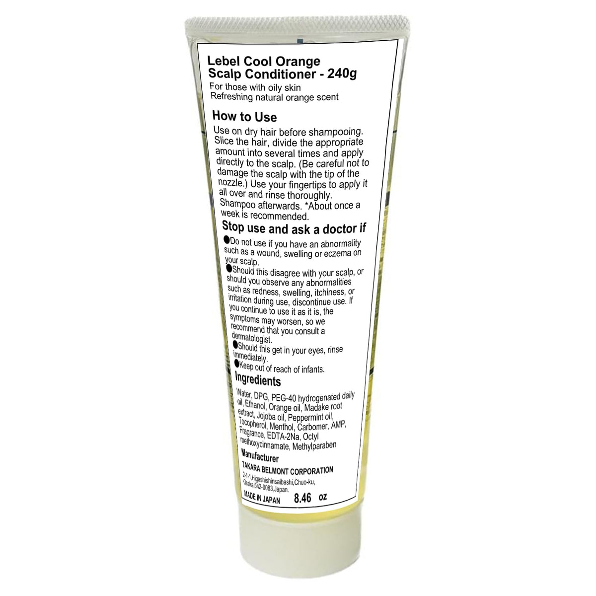 Lebel Cool Orange Scalp Conditioner, Pre-Shampoo Scalp Cleansing Treatment, Orange Scent, 240 g