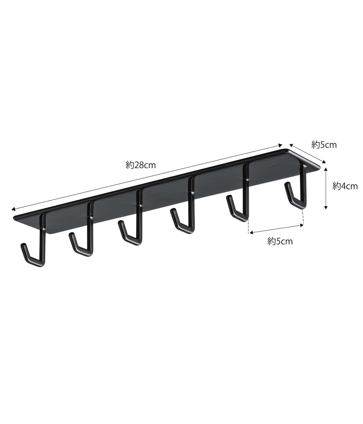 Yamazaki Tower Magnetic Range Hood Hook, Six-Hook Steel Rail for Range Hood Baffles and Steel Shelves, 28 x 5 x 4 cm and 255 g, Holds 1.5 kg, Black or White